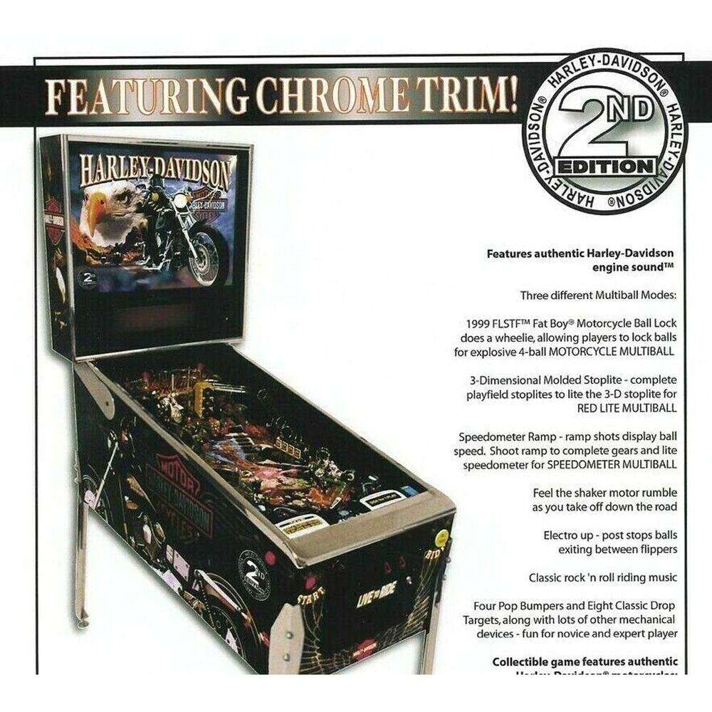 Harley Davidson Pinball FLYER 2nd Ed Original UNUSED Motorcycles Art Promo